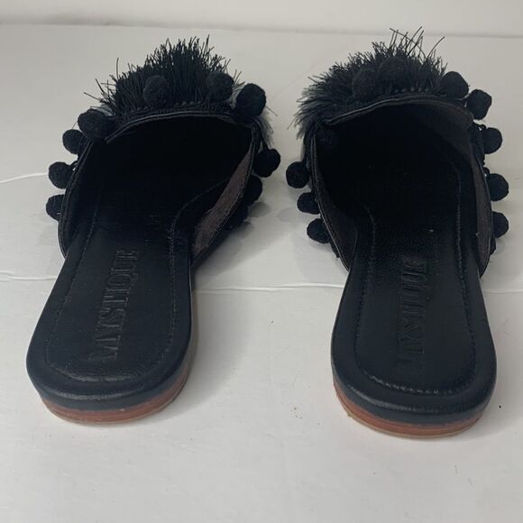 Mystique black fringed Pom Pom pointed toe flats NWOB - Picture 5 of 8